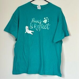 Teal “Paws & Reflect” Dog Yoga Short Sleeved T-Shirt - Size: Extra Large